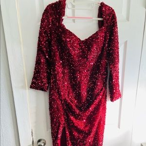 Sparkly Burgundy Long Slit Dress